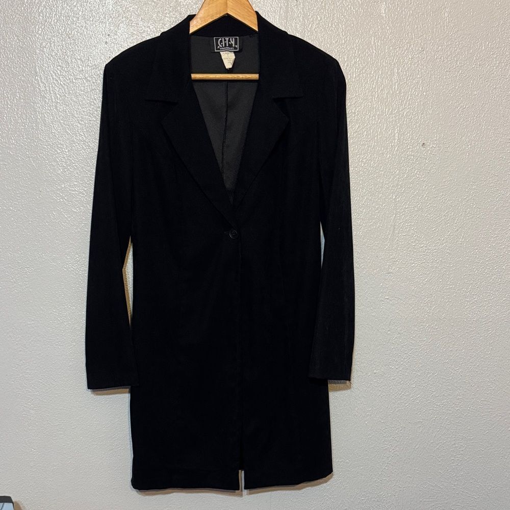 Vintage 90s Black Long Line Single Button Blazer Jacket Academia Streetwear 7